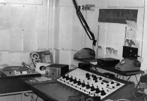The radio studio where the writer started.